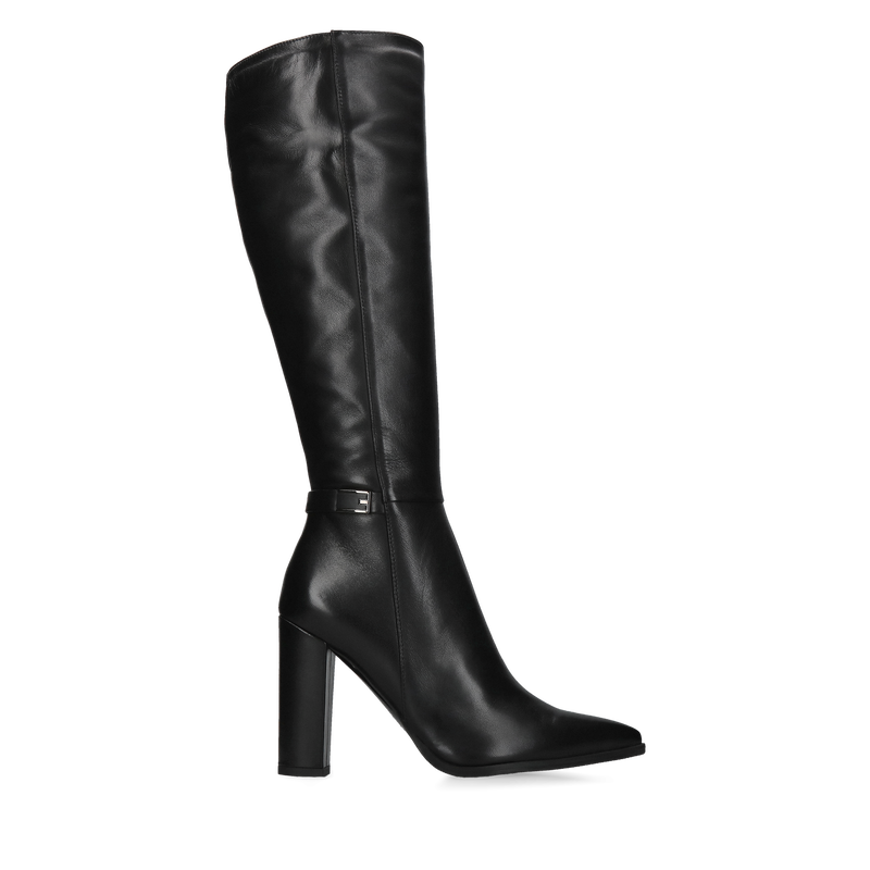 Kozaki do kolana na słupku, czarne wysokie kozaki damskie ze skóry naturalnej, kozaki od polskiego producenta, Konopka Shoes