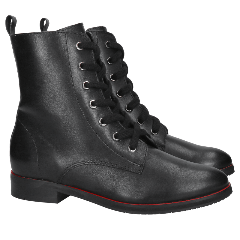 Botki czarne damskie, eleganckie trzewiki sznurowane ze skóry naturalnej od polskiego producenta, Konopka Shoes