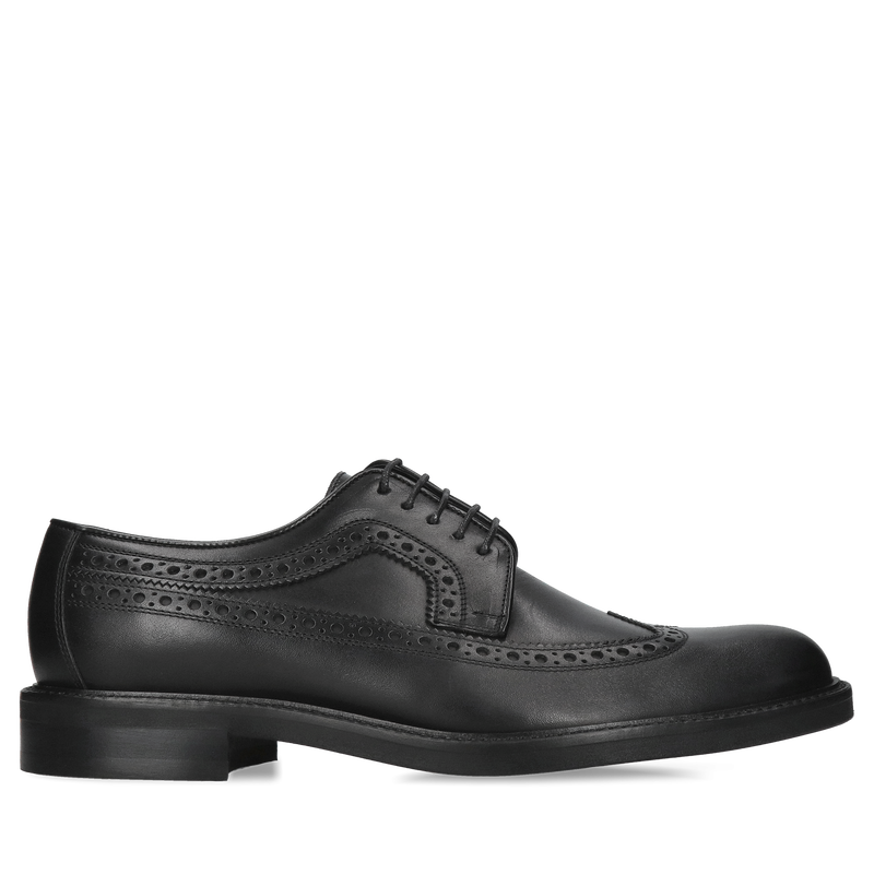 Czarne brogsy męskie ze skóry, męskie półbuty casualowe z wygodną, miękką wkładką