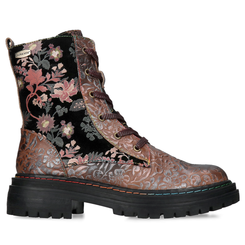 Damskie botki na grubej podeszwie, trzewiki sznurowane ze skóry naturalnej