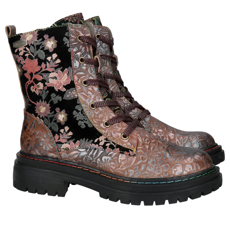 Damskie botki na grubej podeszwie, trzewiki sznurowane ze skóry naturalnej