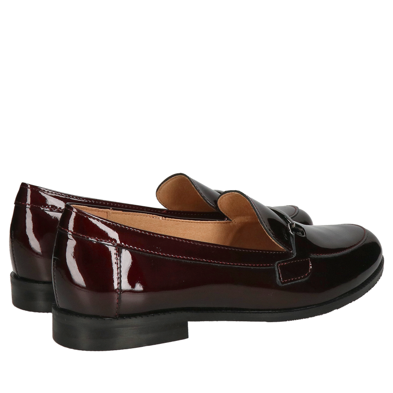 Damskie loafersy w bordowym wydaniu, skórzane mokasyny damskie