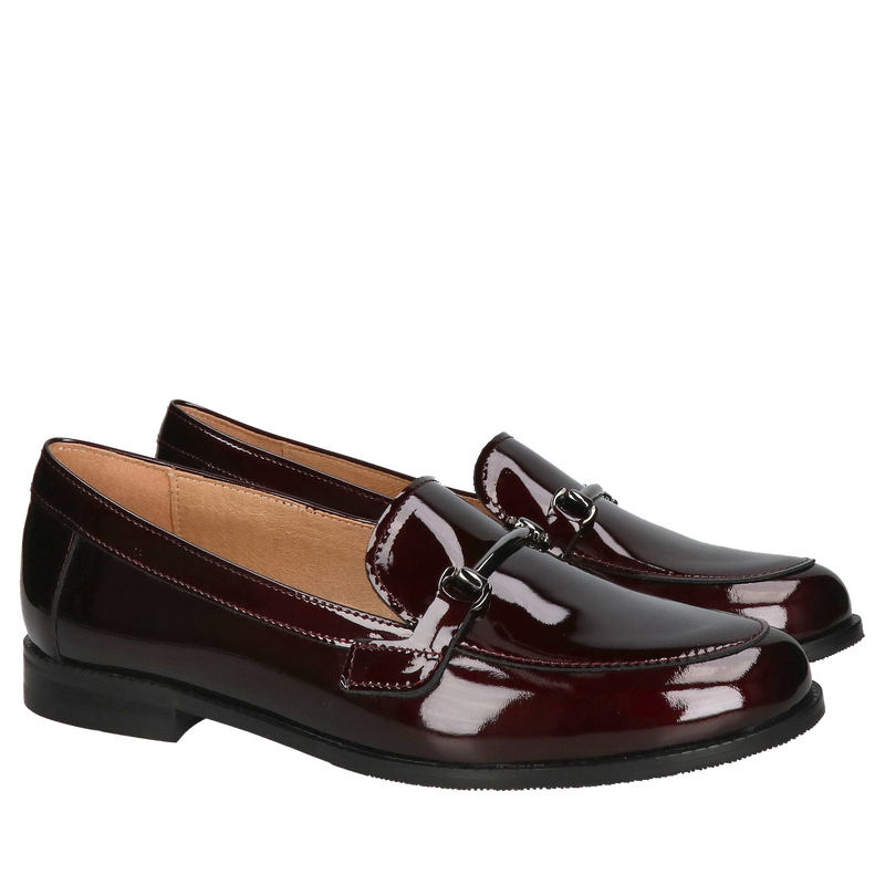Damskie loafersy w bordowym wydaniu, skórzane mokasyny damskie