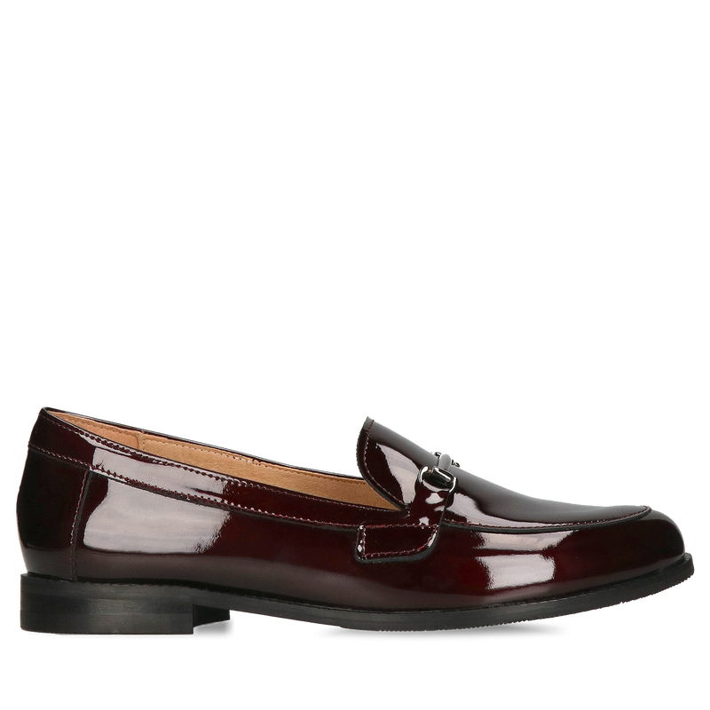 Damskie loafersy w bordowym wydaniu, skórzane mokasyny damskie