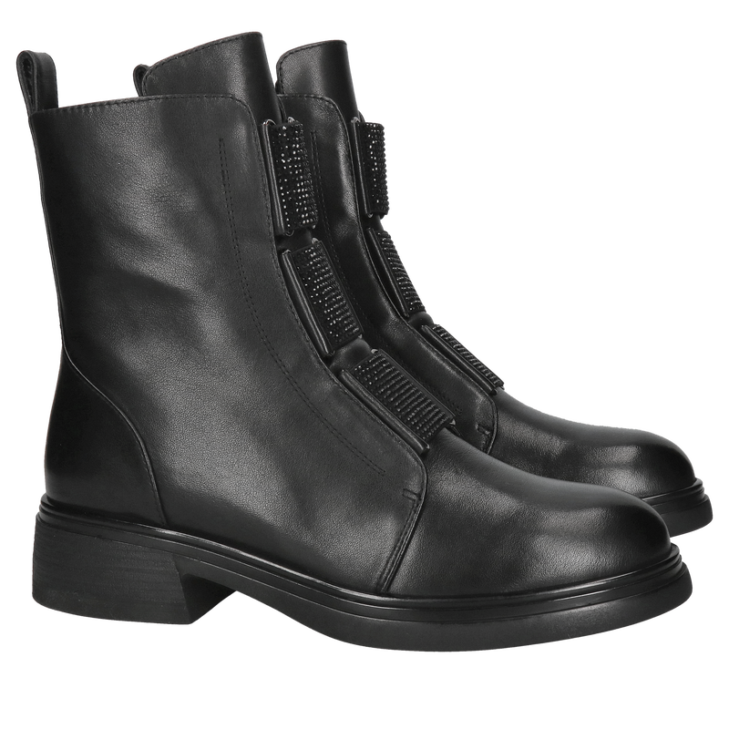 Wygodne botki damskie ze skóry, ozdobne gumy zamiast sznurowadeł, trzewiki damskie na zimę