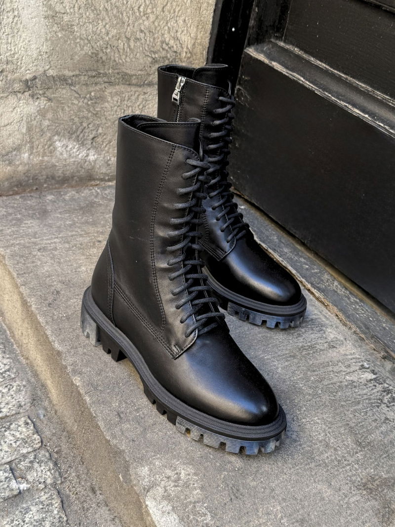 Botki wiązane, modne damskie od polskiego producenta, buty zimowe damskie skóra naturalna