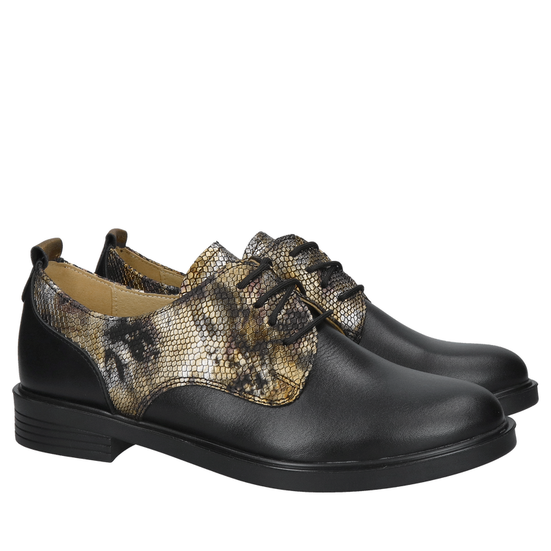 Wygodne półbuty damskie sznurowane – czarna skóra licowa, Conhpol Relax, Konopka Shoes