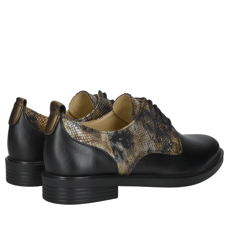 Wygodne półbuty damskie sznurowane – czarna skóra licowa, Conhpol Relax, Konopka Shoes