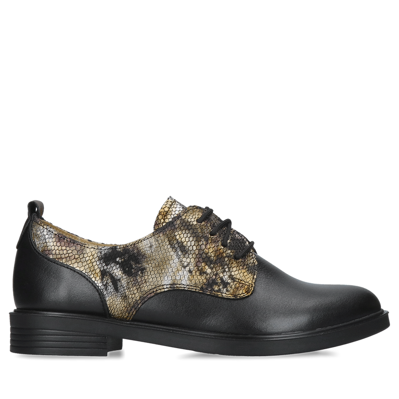 Wygodne półbuty damskie sznurowane – czarna skóra licowa, Conhpol Relax, Konopka Shoes