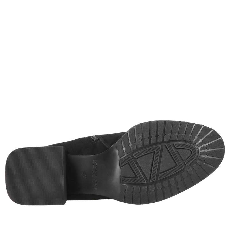 Damski botek na klocku, trzewik damski z czarnego zamszu, buty damskie na zimę ze skóry