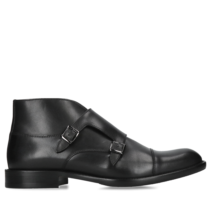 Męskie czarne botki typu monk, trzewiki męskie całoroczne nieocieplane, polski producent obuwia