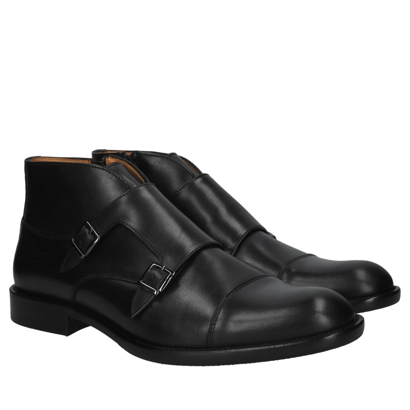 Męskie czarne botki typu monk, trzewiki męskie całoroczne nieocieplane, polski producent obuwia