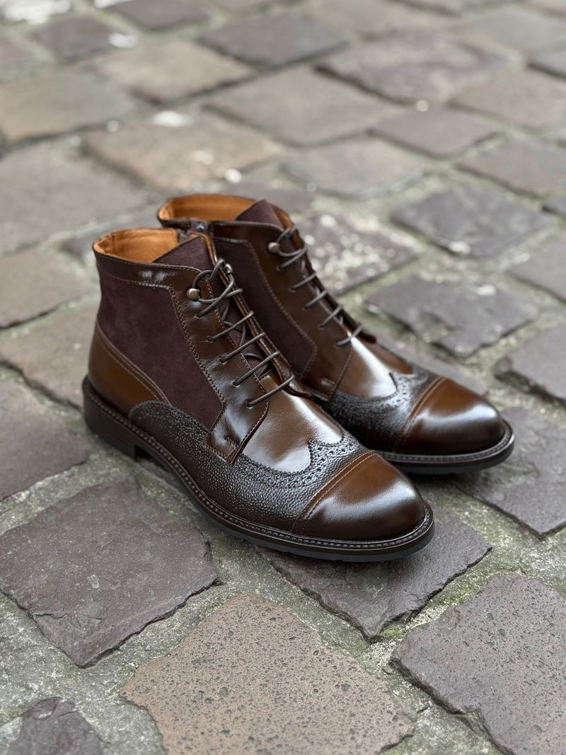 Męskie trzewiki nieocieplane, brązowe botki męskie całoroczne, modne buty męskie,  Konopka Shoes