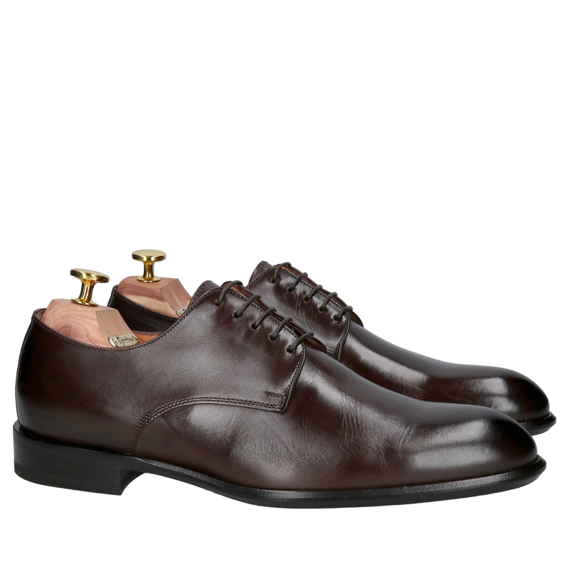 Męskie półbuty premium, brązowe eleganckie buty do garnituru na skórzanej podeszwie, Konopka Shoes