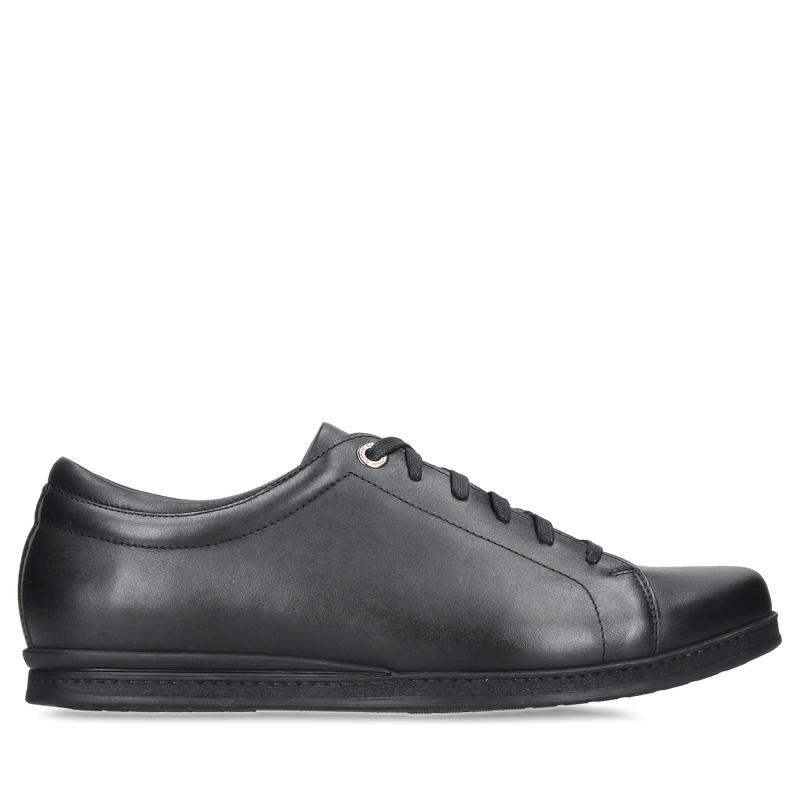 Czarne buty męskie ze skóry, wygodne półbuty męskie na co dzień