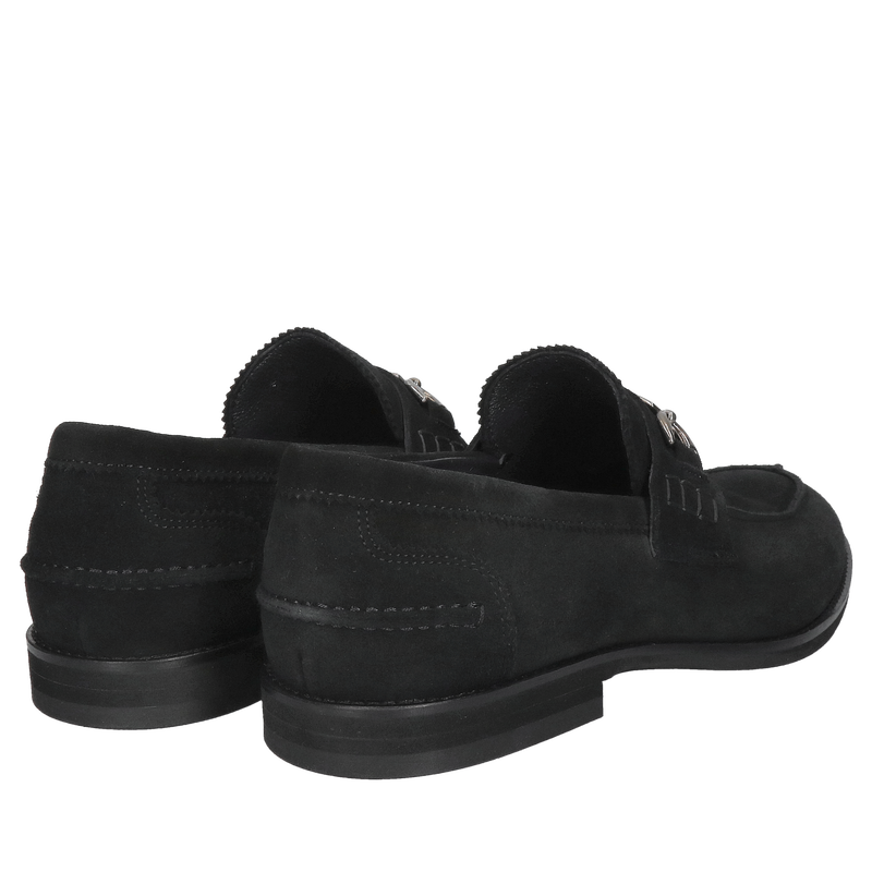 Męskie buty czarne zamszowe, buty męskie wsuwane ze skóry, loafersy męskie czarne