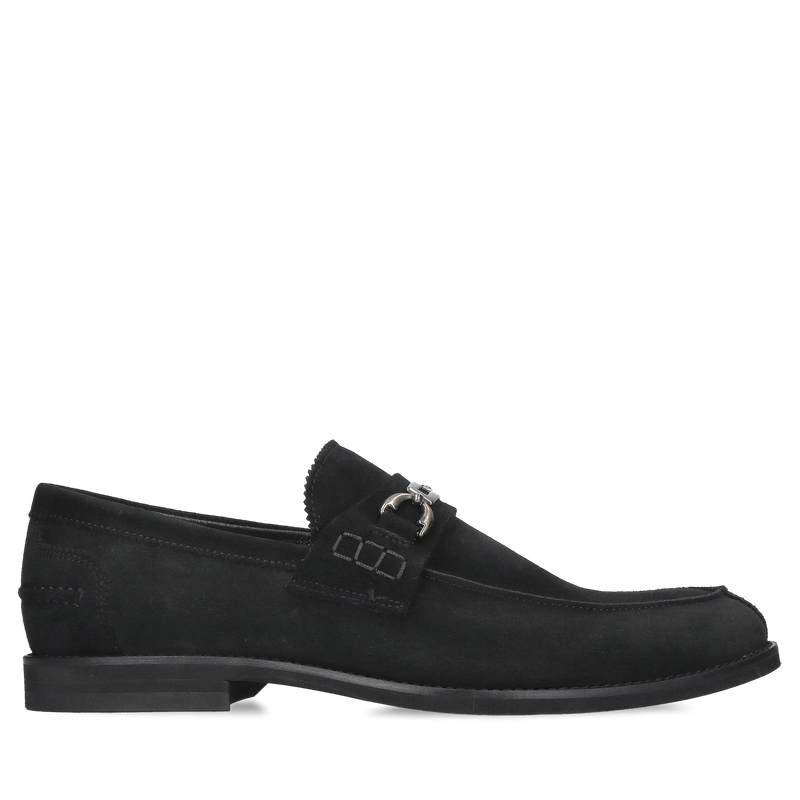 Męskie buty czarne zamszowe, buty męskie wsuwane ze skóry, loafersy męskie czarne