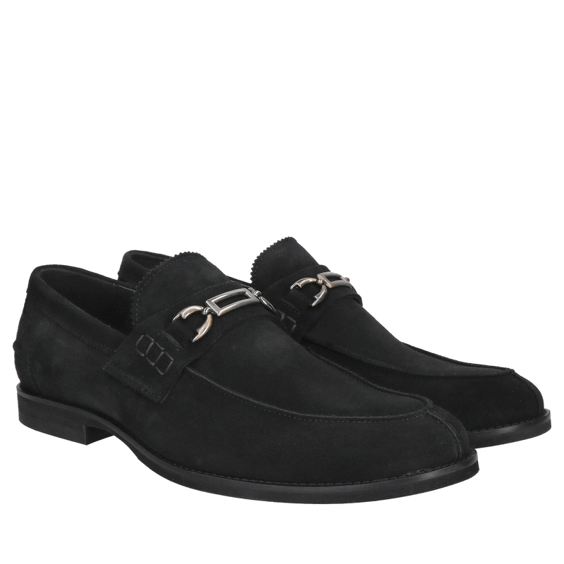 Męskie buty czarne zamszowe, buty męskie wsuwane ze skóry, loafersy męskie czarne