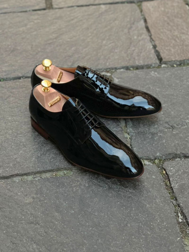 Buty męskie premium, lakierki męskie na skórzanej podeszwie, półbuty męskie na skórze, kolekcja premium Conhpol Gold