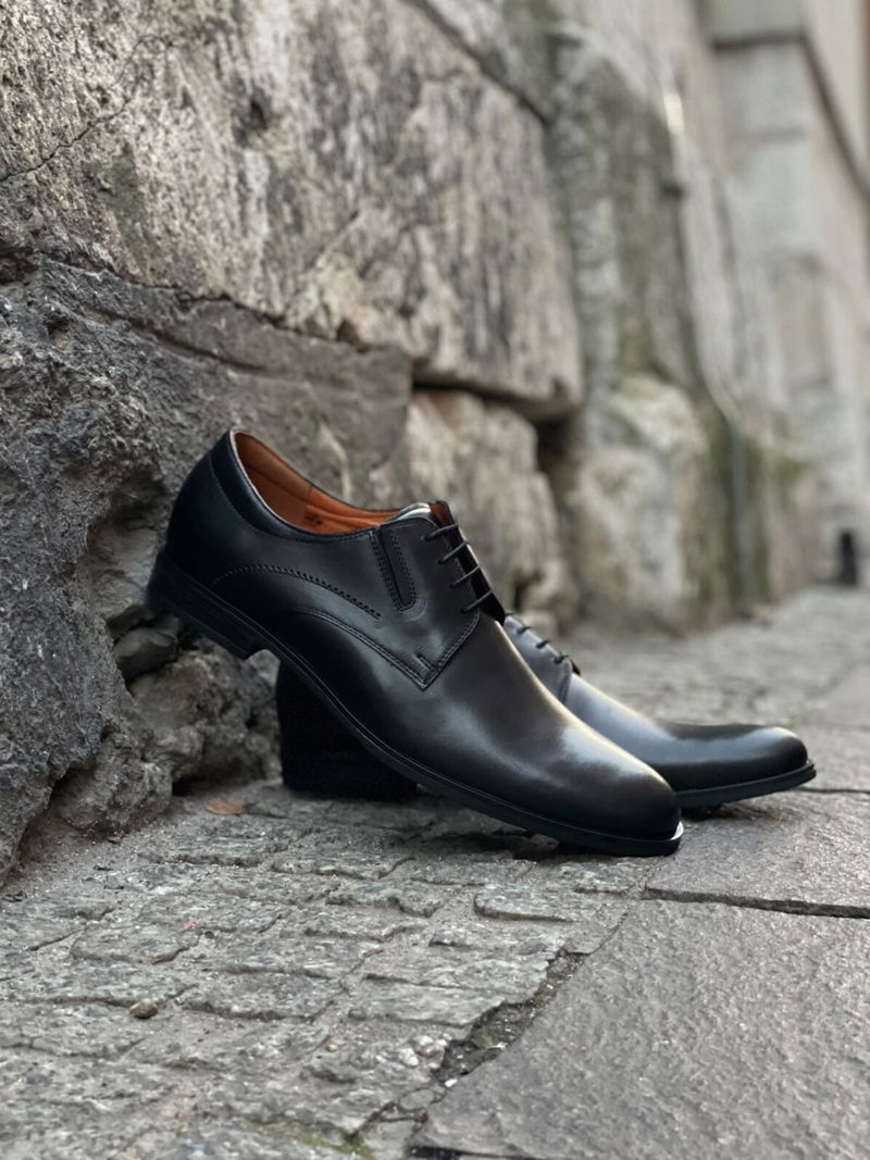 Męskie wizytowe buty czarne do garnituru, wygodne buty męskie do garnituru od polskiego producenta, Konopka Shoes