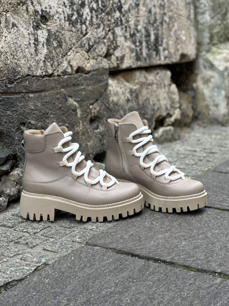 Damskie beżowe śniegowce, zimowe buty damskie śniegowce na grubej podeszwie