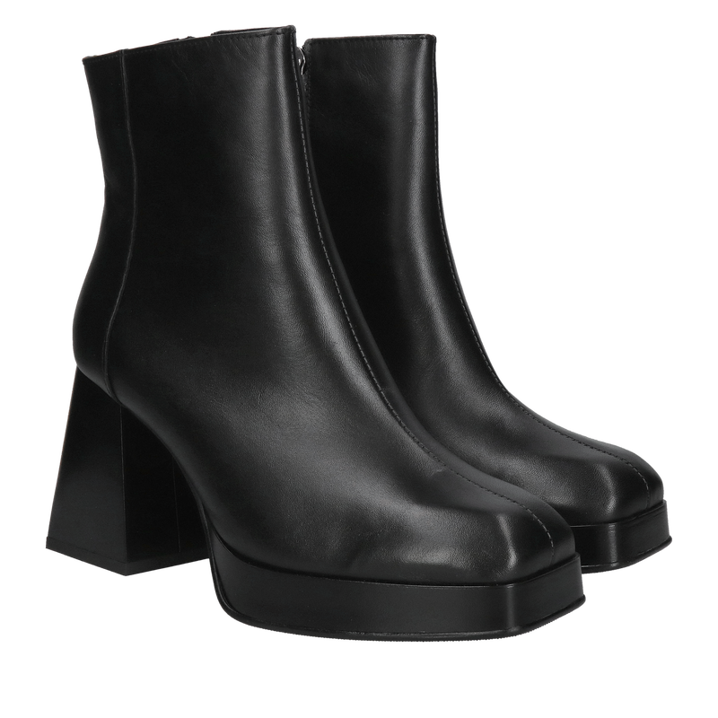 Modowe botki damskie na grubym obcasie, eleganckie botki ze skóry licowej