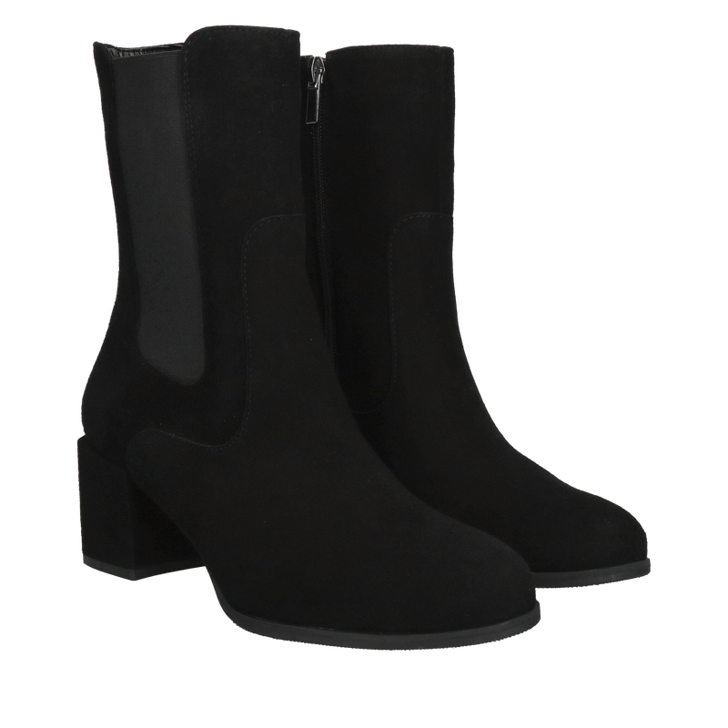 Eleganckie botki wysokie na niskim obcasie, zamszowe botki damskie ze skóry, sztyblety zamszowe na obcasie