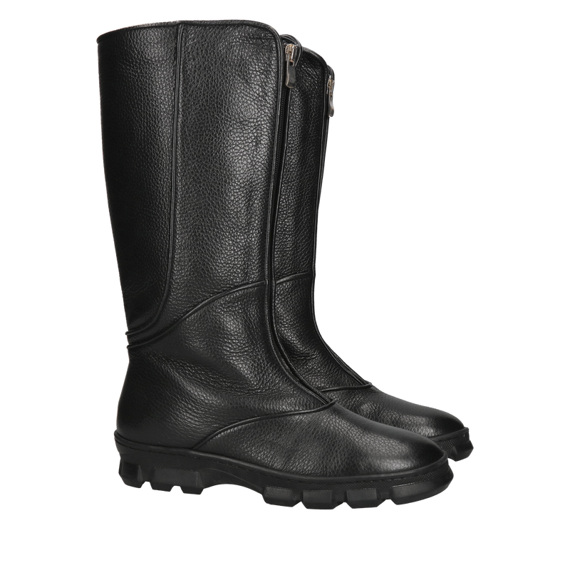 Kozaki damskie mocno ocieplane na grubej podeszwie, wysokie kozaki z zamkiem z przodu