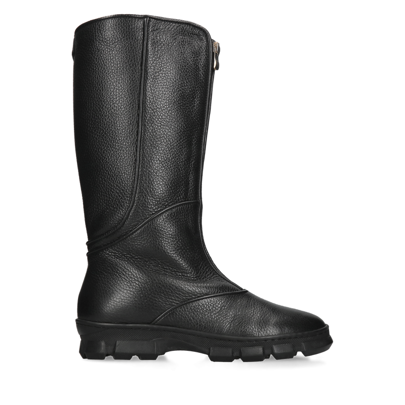 Kozaki damskie mocno ocieplane na grubej podeszwie, wysokie kozaki z zamkiem z przodu