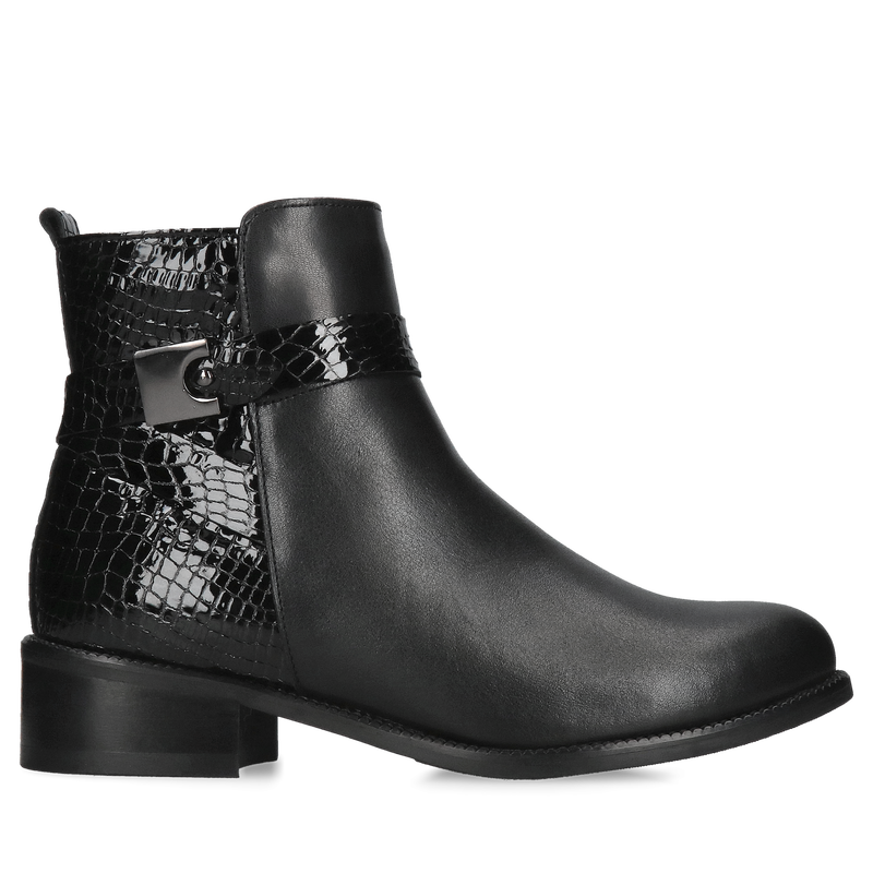 Czarny klasyczny i elegancki botek damski na jesień, botek damski ze skóry od polskiego producenta