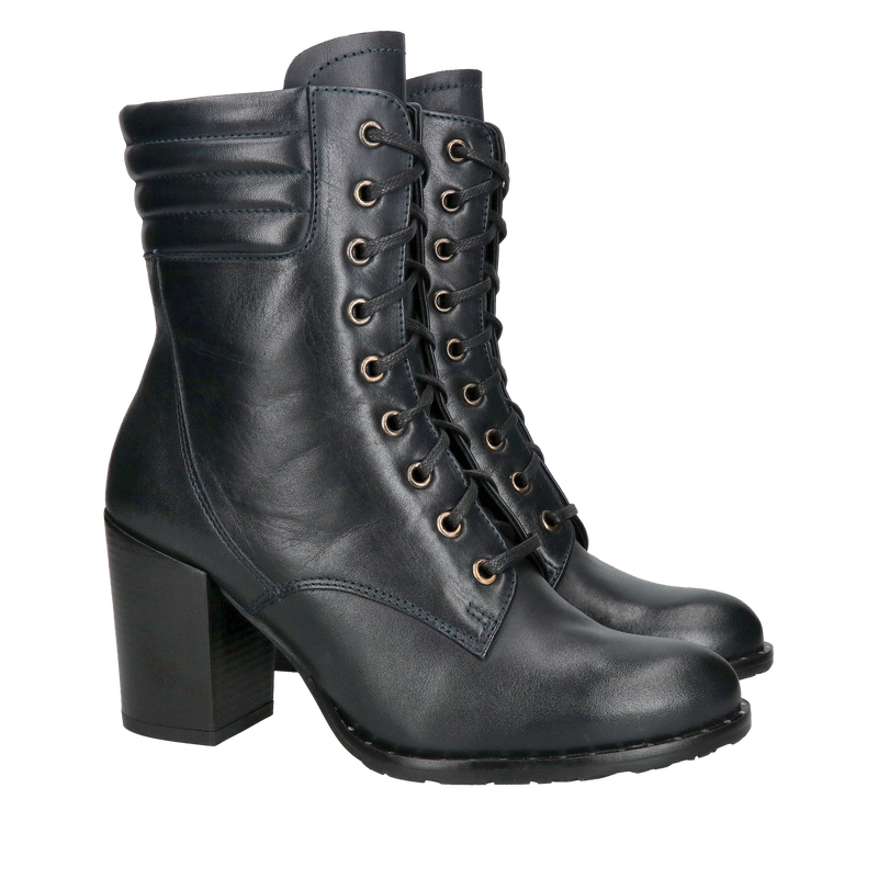 Trzewiki sznurowane damskie na obcasie, wygodne botki sznurowane ze skóry