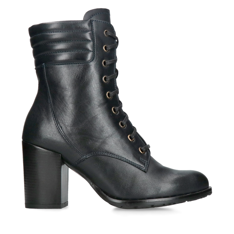 Trzewiki sznurowane damskie na obcasie, wygodne botki sznurowane ze skóry