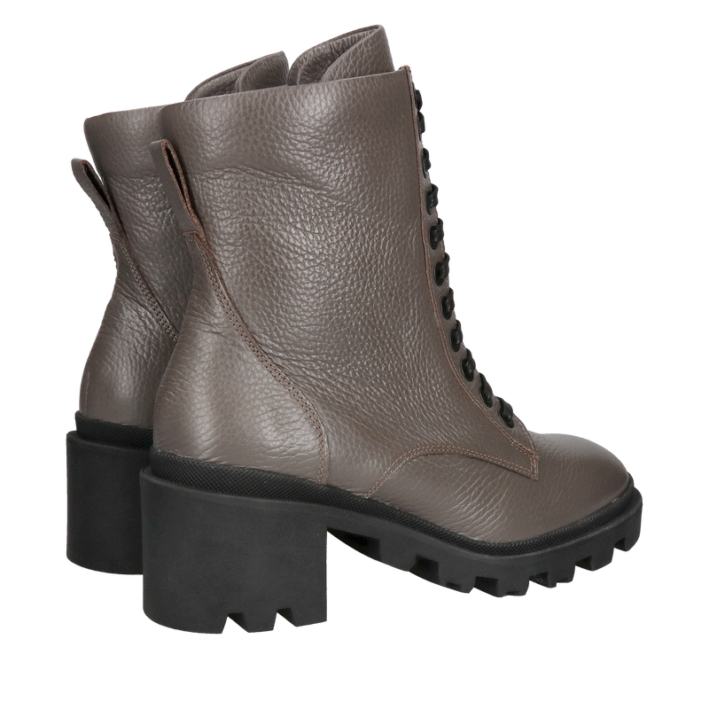 Szare botki licowe na grubym obcasie, sznurowane damskie trzewiki ze skóry, Konopka Shoes