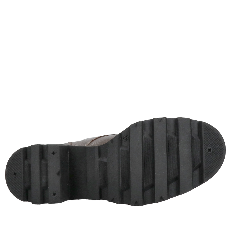 Szare botki licowe na grubym obcasie, sznurowane damskie trzewiki ze skóry, Konopka Shoes