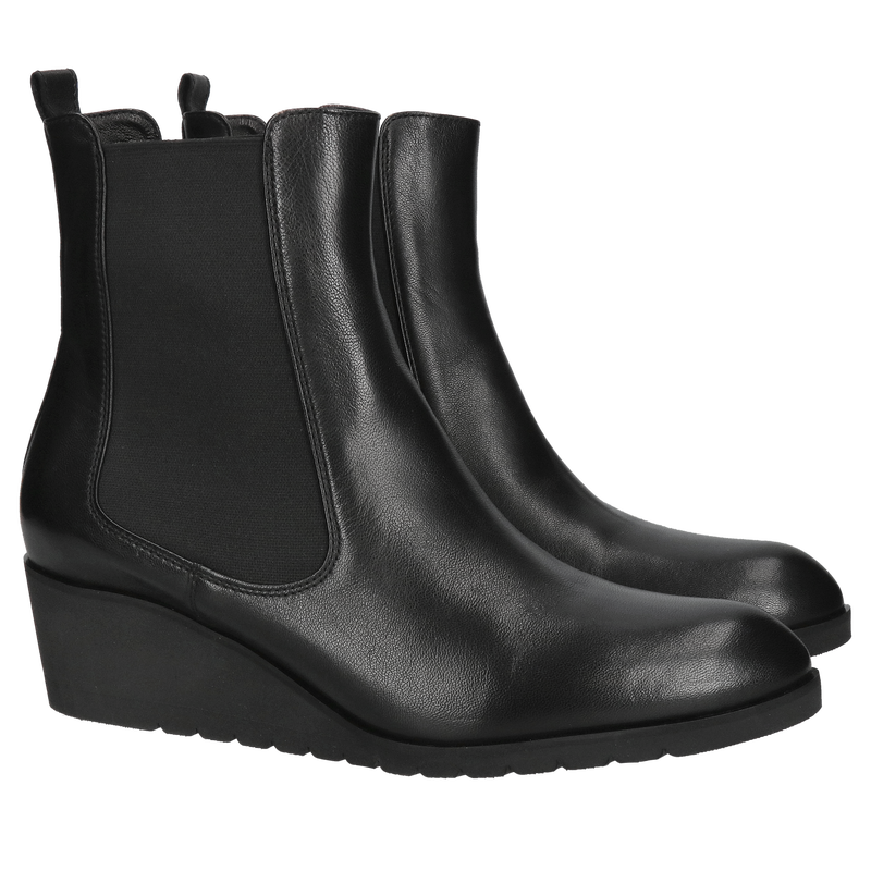 Czarne botki na platformie, sztyblety damskie na koturnie, buty na koturnie z gumami