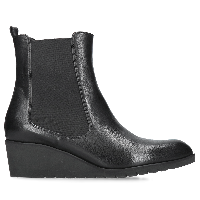 Czarne botki na platformie, sztyblety damskie na koturnie, buty na koturnie z gumami