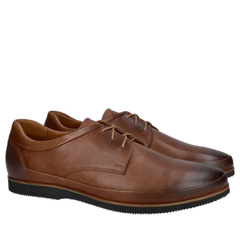 Półbuty męskie brązowe ze skóry, wysoki komfort z miękką wkładką skórzaną