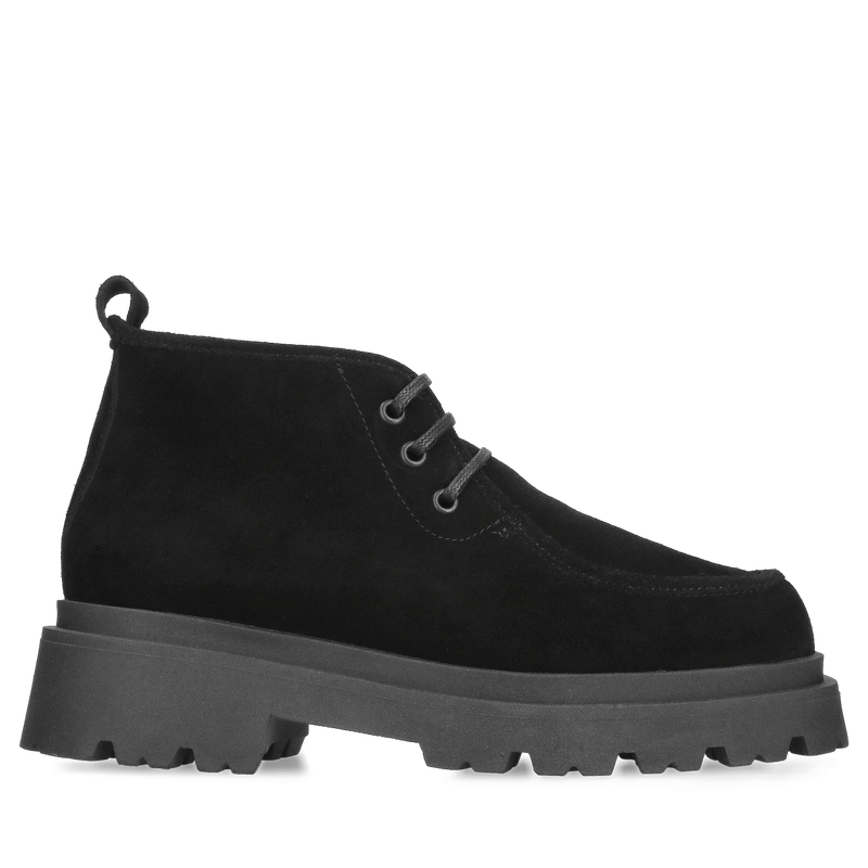 Zamszowe botki niskie na grubej podeszwie, wygodne trapery damskie