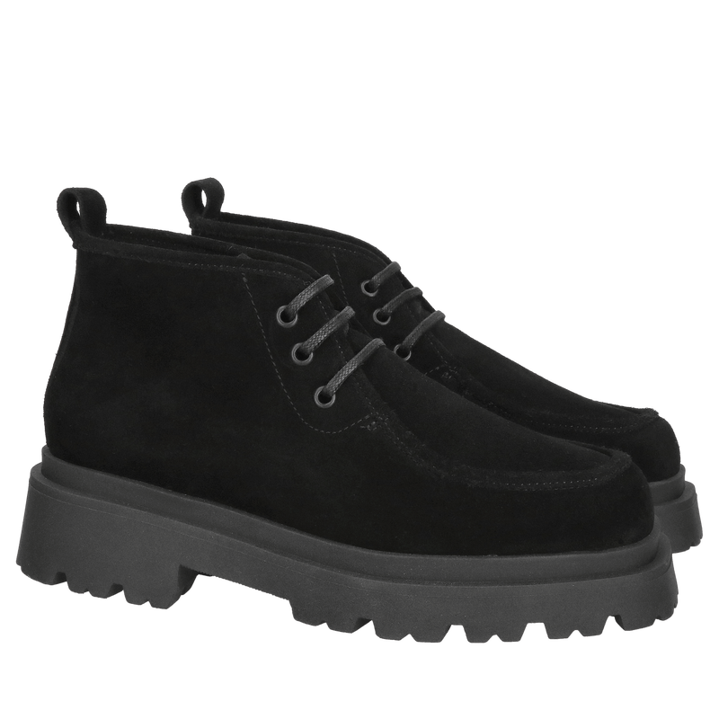 Zamszowe botki niskie na grubej podeszwie, wygodne trapery damskie