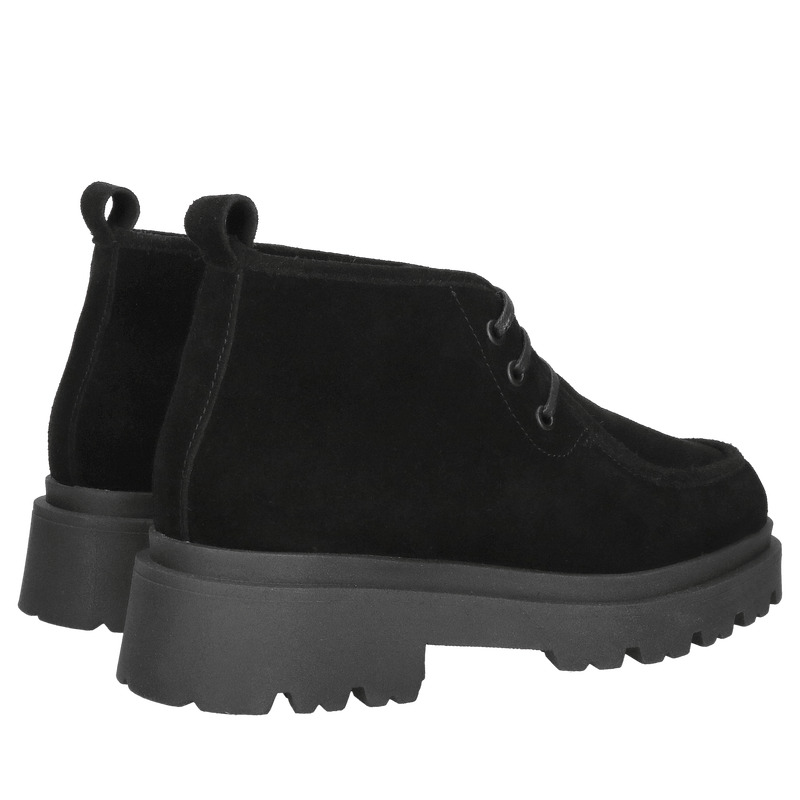 Zamszowe botki niskie na grubej podeszwie, wygodne trapery damskie