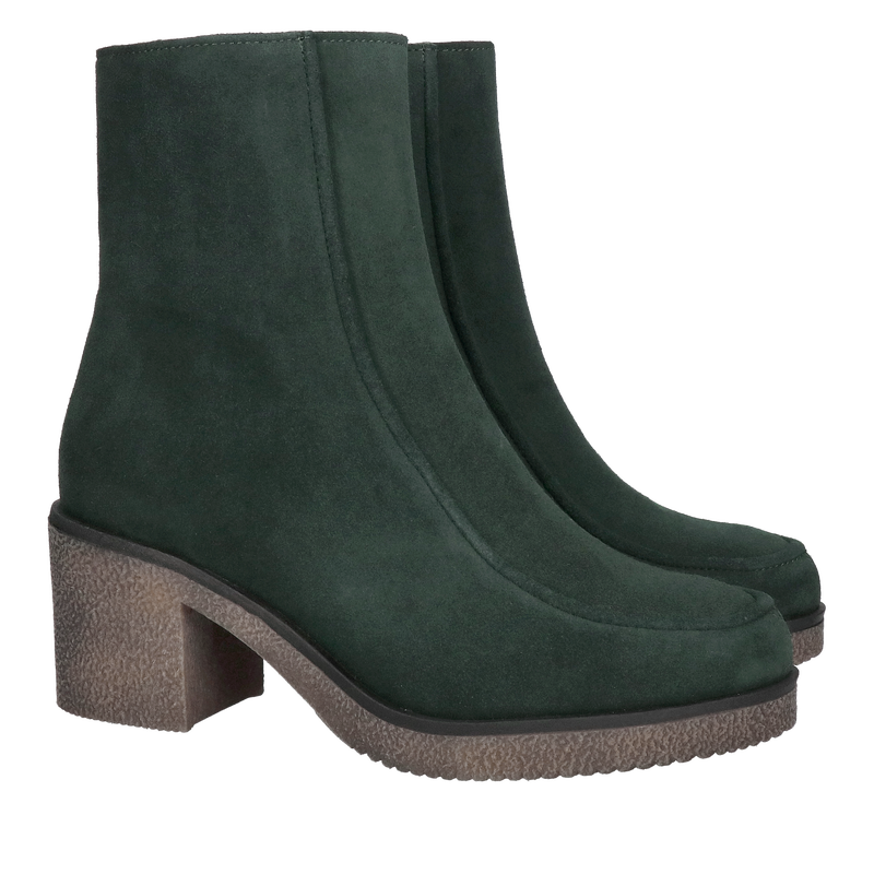 Zielone botki damskie ze zamszu, wygodne botki damskie na obcasie, Tanex, Konopka Shoes,