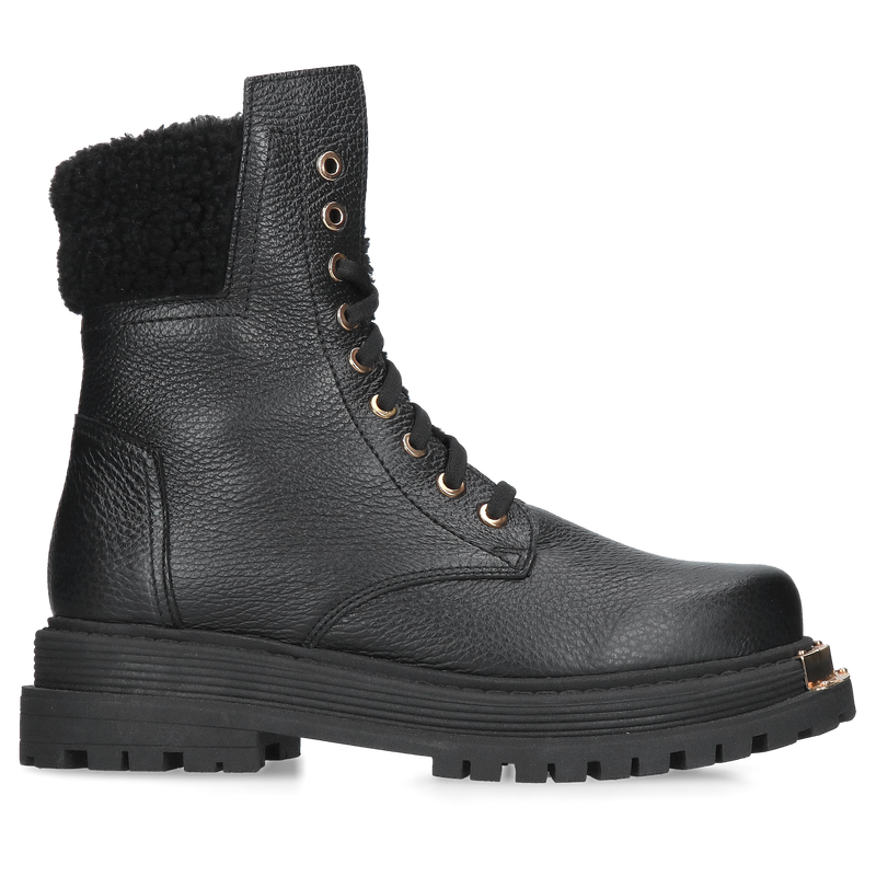 Trapery damskie ze skóry, czarne botki zimowe z kożuchem, Konopka Shoes