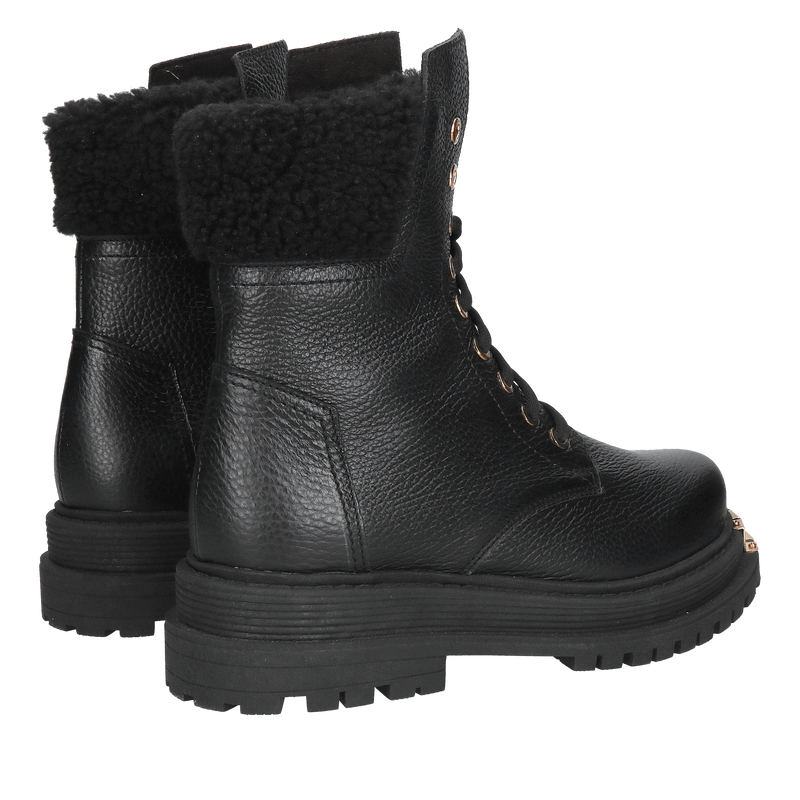 Trapery damskie ze skóry, czarne botki zimowe z kożuchem, Konopka Shoes