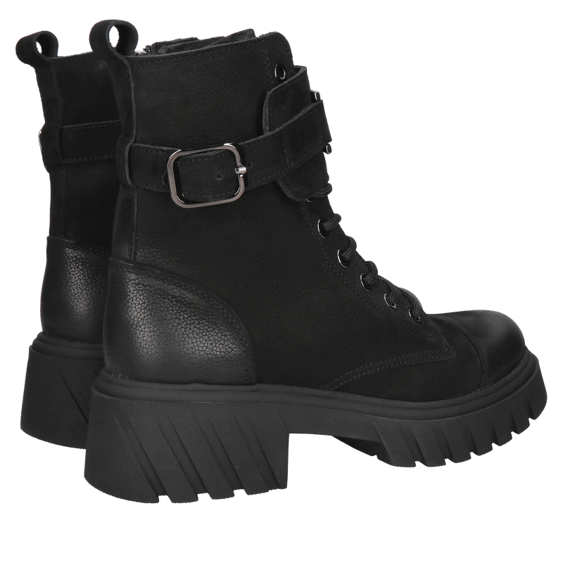 Zimowe botki damskie, trzewiki damskie z czarnej skóry nubukowej na grubej podeszwie