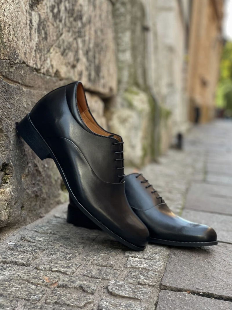 Eleganckie buty podwyższające, męskie buty podwyższane ze skóry licowej, półbuty męskie oxford do garnituru, Conhpol