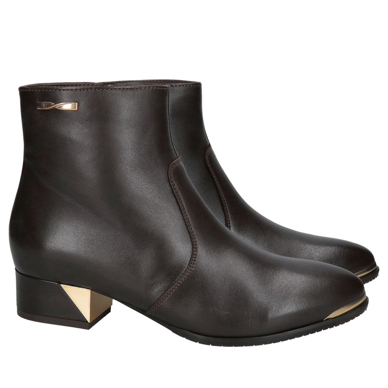 Czekoladowe botki damskie, eleganckie brązowe botki do szpica