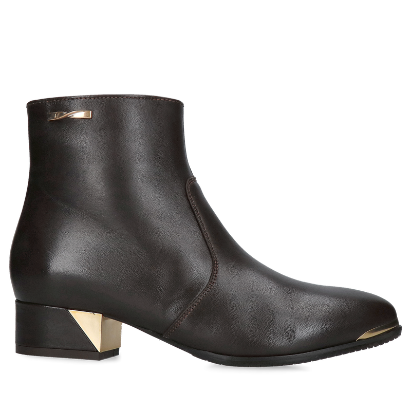 Czekoladowe botki damskie, eleganckie brązowe botki do szpica