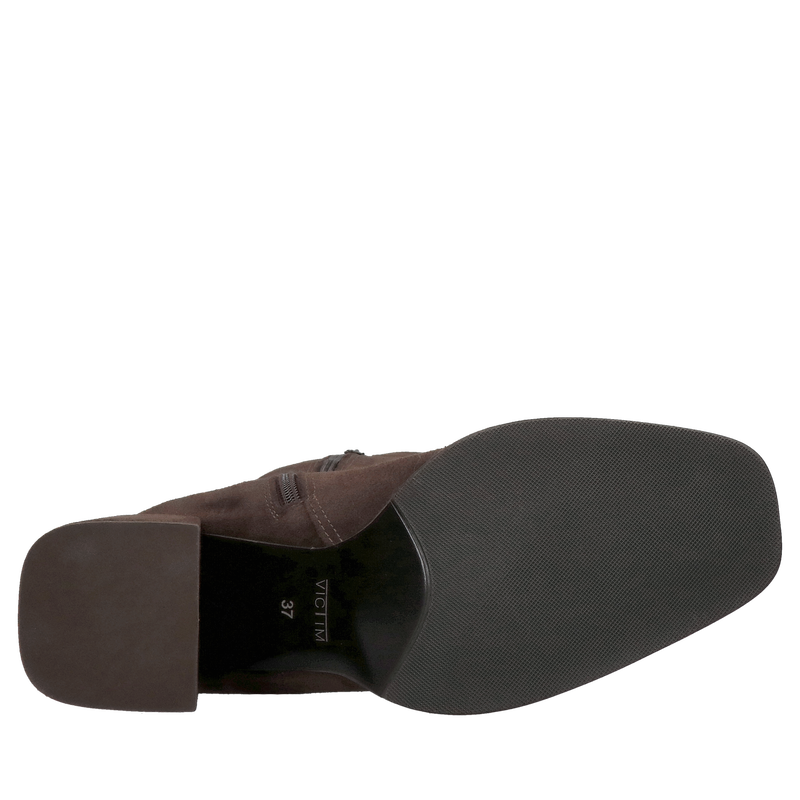 Zamszowe kozaki czekoladowe na słupku z delikatną ozdobą, damskie kozaki brązowe