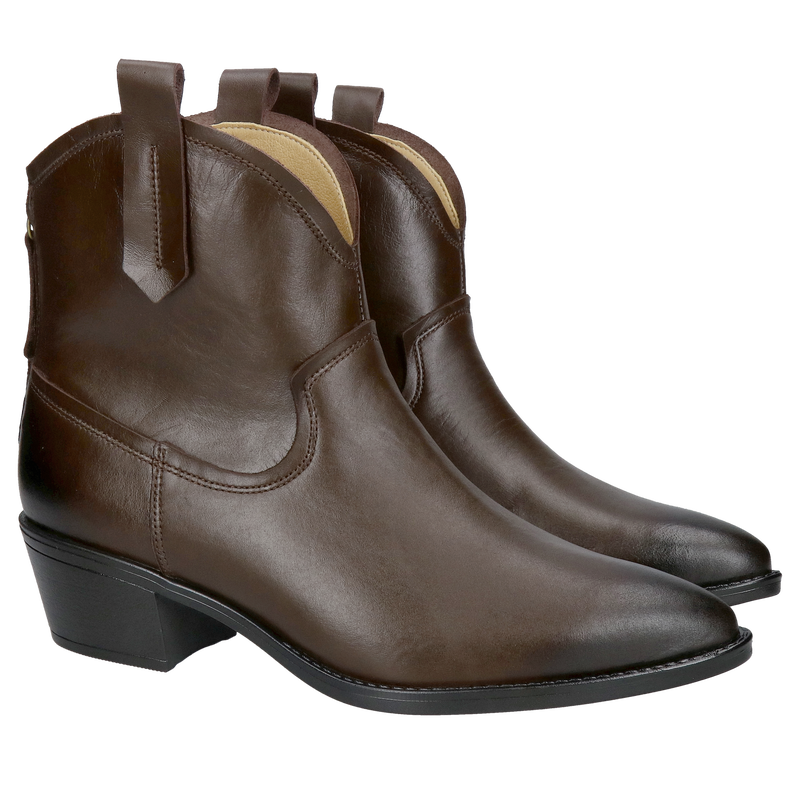 Czekoladowe kowbojki ze skóry, wygodne brązowe kowbojki ze zamkiem z tyłu,  Konopka Shoes