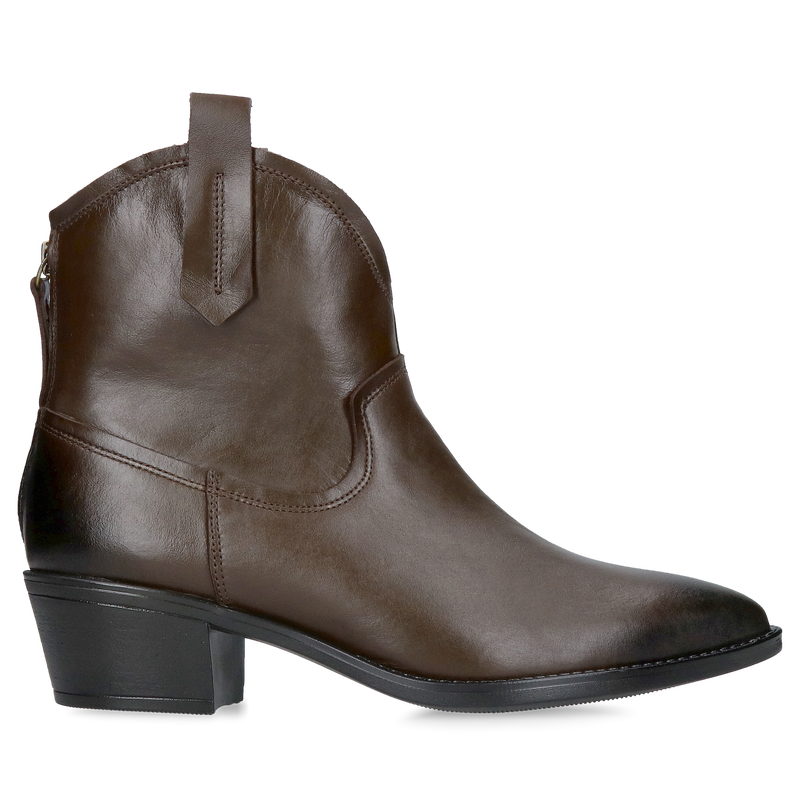 Czekoladowe kowbojki ze skóry, wygodne brązowe kowbojki ze zamkiem z tyłu,  Konopka Shoes